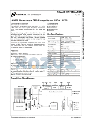 LM9638BCEA datasheet - Monochrome CMOS Image Sensor SXGA 18 FPS