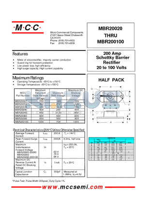 MBR20045 datasheet - 200 Amp Rectifier 20 to 100 Volts Schottky Barrier