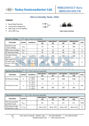MBR20060CT datasheet - Silicon Schottky Diode, 200A