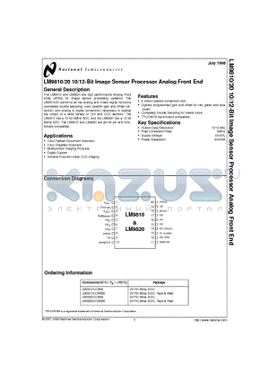 LM9820CCWM datasheet - LM9810/20 10/12-Bit Image Sensor Processor Analog Front End