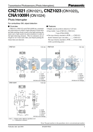 ON1024 datasheet - Photo lnterrupter