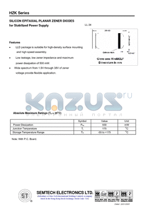 HZK15 datasheet - SILICON EPITAXIAL PLANAR ZENER DIODES for Stabilized Power Supply