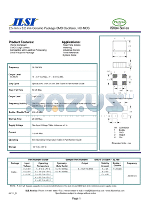 ISM34-1153BH-32.768 datasheet - 2.5 mm x 3.2 mm Ceramic Package SMD Oscillator, HC-MOS