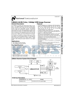 LM9833 datasheet - LM9833 48-Bit Color, 1200dpi USB Image Scanner