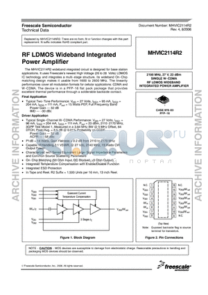 MHVIC2114R2 datasheet - RF LDMOS Wideband Integrated  Power Amplifier