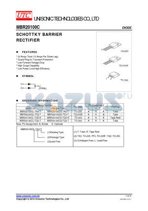 MBR20100CG-TF3-T datasheet - SCHOTTKY BARRIER RECTIFIER
