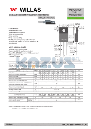 MBR20100CF datasheet - 20.0 AMP SCHOTTKY BARRIER RECTIFIERS TO-220 PACKAGE
