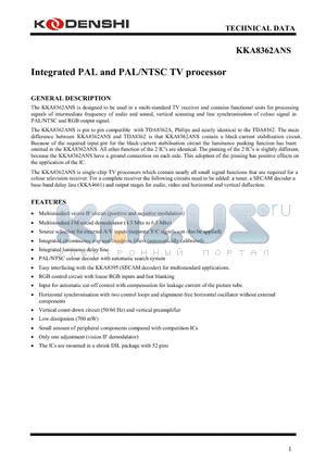 KKA8362ANS datasheet - Integrated PAL and PAL/NTSC TV processor