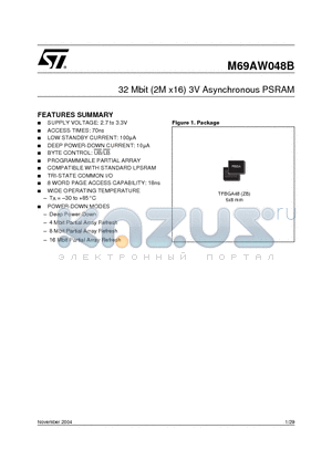 M69AW048BL70ZB8 datasheet - 32 Mbit (2M x16) 3V Asynchronous PSRAM