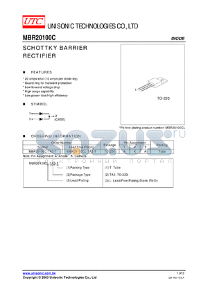 MBR20100CL-TA3-T datasheet - SCHOTTKY BARRIER RECTIFIER