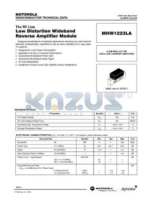 MHW1223LA datasheet - The RF Line Low Distortion Wideband Reverse Amplifier Module