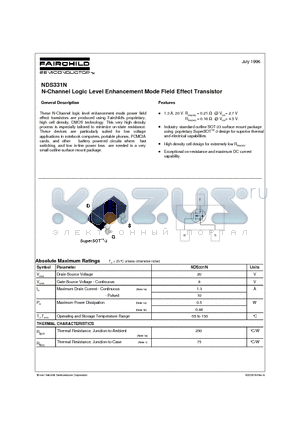 NDS331 datasheet - N-Channel Logic Level Enhancement Mode Field Effect Transistor