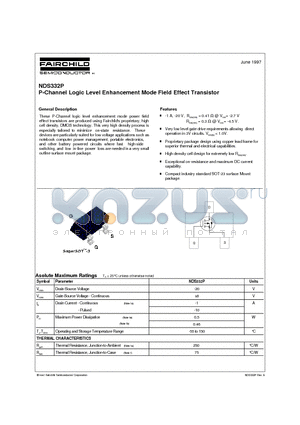 NDS332 datasheet - P-Channel Logic Level Enhancement Mode Field Effect Transistor