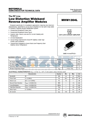 MHW1304 datasheet - Low Distortion Wideband Reverse Amplifier Modules