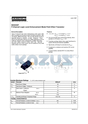 NDS332P datasheet - P-Channel Logic Level Enhancement Mode Field Effect Transistor