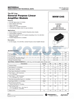 MHW1345 datasheet - GENERAL PURPOSE LINEAR AMPLIFIER MODULE