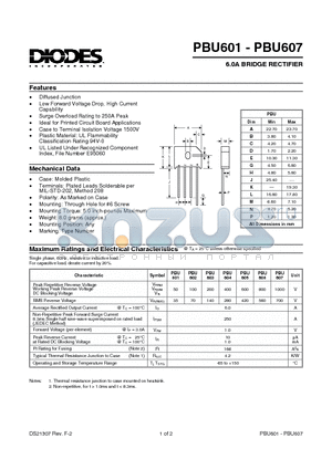 PBU603 datasheet - 6.0A BRIDGE RECTIFIER