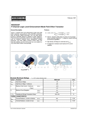 NDS352AP datasheet - P-Channel Logic Level Enhancement Mode Field Effect Transistor