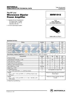 MHW1915 datasheet - Microwave Bipolar Power Amplifier