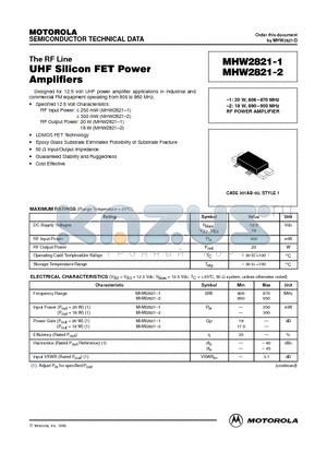 MHW2821-1 datasheet - UHF Silicon FET Power Amplifier