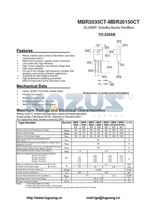 MBR20100CT datasheet - 20.0AMP. Schottky Barrier Rectifiers