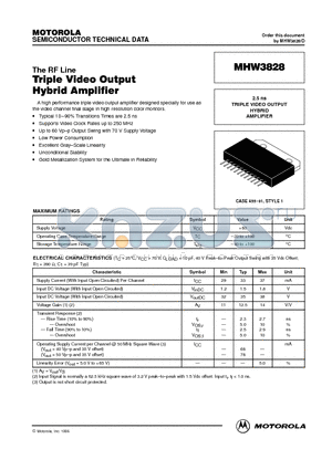 MHW3828 datasheet - Triple Video Output Hybrid Amplifier