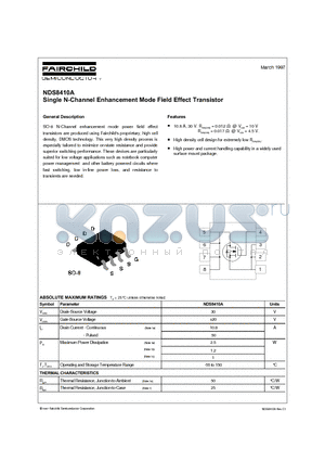 NDS8410A datasheet - Single N-Channel Enhancement Mode Field Effect Transistor