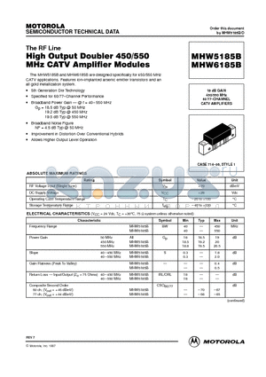 MHW5185B datasheet - High Ouput Doubler 450/550 MHz CATV Amplifier Modules