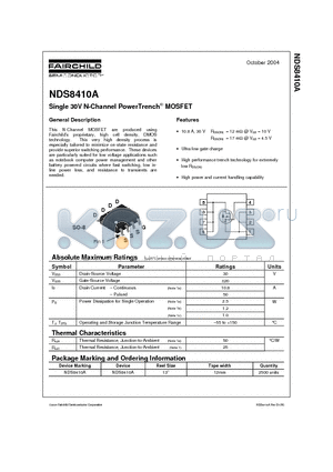 NDS8410A_04 datasheet - Single 30V N-Channel PowerTrench MOSFET