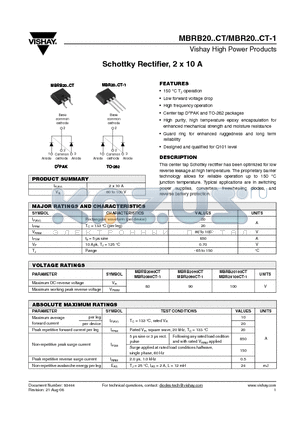 MBR20100CT-1 datasheet - Schottky Rectifier, 2 x 10 A