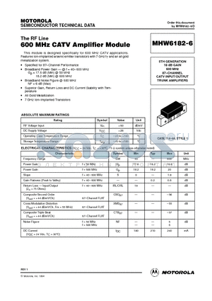 MHW6182-6 datasheet - 600 MHz CATV Amplifier Module