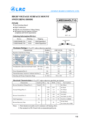 LMBD3004SLT1G datasheet - HIGH VOLTAGE SURFACE MOUNT SWITCHING DIODE