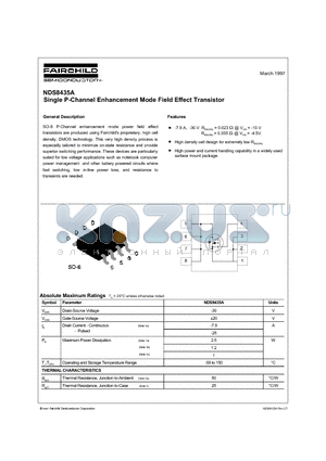 NDS8435A datasheet - Single P-Channel Enhancement Mode Field Effect Transistor