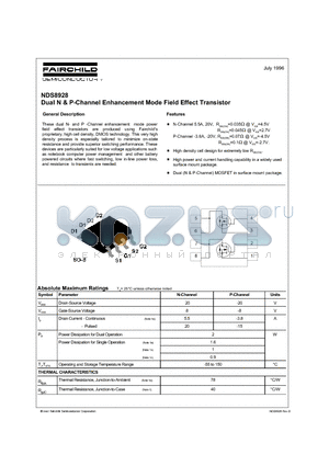 NDS8928 datasheet - Dual N & P-Channel Enhancement Mode Field Effect Transistor