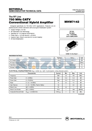 MHW7142 datasheet - 750 MHz CATV Conventional Hybrid Amplifier