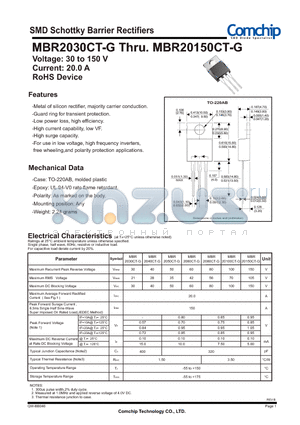 MBR20100CT-G datasheet - SMD Schottky Barrier Rectifiers