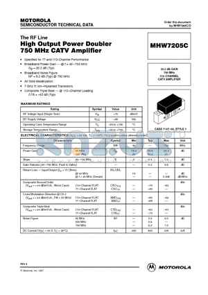 MHW7205 datasheet - High Ouput Power Doubler 750 MHz CATV Amplifier
