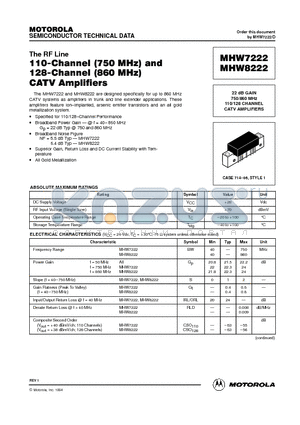 MHW7222 datasheet - 22 dB GAIN 750/860 MHz 110/128 CHANNEL CATV AMPLIFIERS