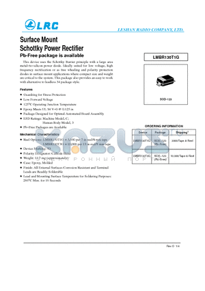 LMBR130T3G datasheet - Surface Mount Schottky Power Rectifier Pb-Free package is available