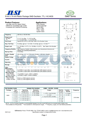 ISM61 datasheet - 9 mm x 14 mm Plastic Package SMD Oscillator, TTL / HC-MOS