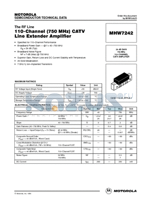 MHW7242 datasheet - 24 dB GAIN 750 MHz 110.CHANNEL CATV AMPLIFIER