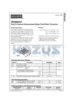NDS9933 datasheet - Dual P-Channel Enhancement Mode Field Effect Transistor