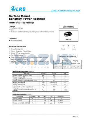 LMBR160T1G datasheet - Surface Mount Schottky Power Rectifier Plastic SOD123 Package