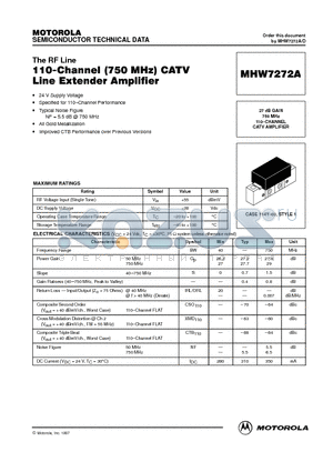 MHW7272A datasheet - 27 dB GAIN 750 MHz 110.CHANNEL CATV AMPLIFIER