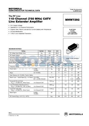 MHW7292 datasheet - 29 dB GAIN 750 MHz 110.CHANNEL CATV AMPLIFIER