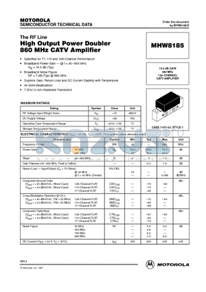 MHW8185 datasheet - 19.4 dB GAIN 860 MHz 128-CHANNEL CATV AMPLIFIER