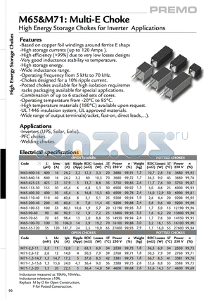 M71-1-14 datasheet - High Energy Storage Chokes for Inverter Applications