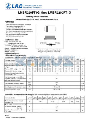 LMBR2100FT1G datasheet - Schottky Barrier Rectifiers Reverse Voltage 20 to 200V Forward Current 2.0A