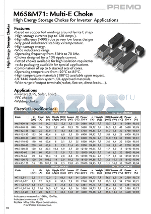 M71-2-11 datasheet - High Energy Storage Chokes for Inverter Applications