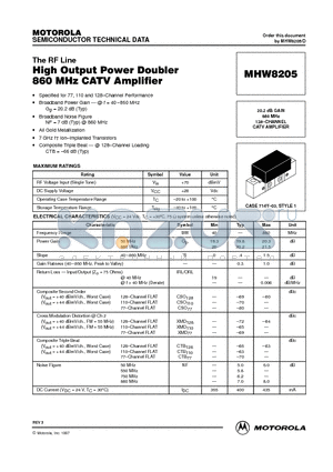 MHW8205 datasheet - 20.2 dB GAIN 860 MHz 128-CHANNEL CATV AMPLIFIER